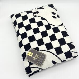 Spooky Night Checkerboard Ghost Throw Blanket Halloween Black Off White NEW